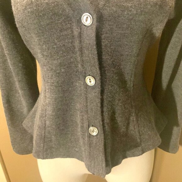 Vintage Sweater Nordstrom Brass Plum L Fitted Waist Luxe Gray V-Neck Cardigan - Picture 3 of 5